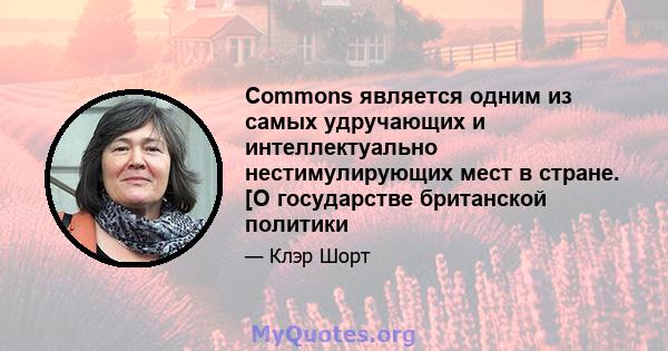 Commons является одним из самых удручающих и интеллектуально нестимулирующих мест в стране. [О государстве британской политики