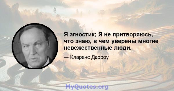 Я агностик; Я не притворяюсь, что знаю, в чем уверены многие невежественные люди.