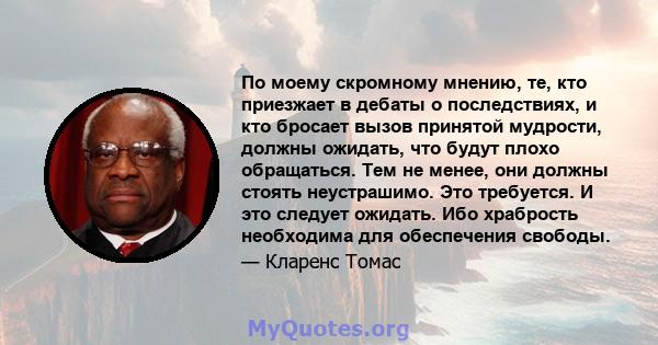 По моему скромному мнению, те, кто приезжает в дебаты о последствиях, и кто бросает вызов принятой мудрости, должны ожидать, что будут плохо обращаться. Тем не менее, они должны стоять неустрашимо. Это требуется. И это