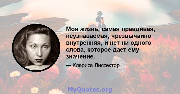 Моя жизнь, самая правдивая, неузнаваемая, чрезвычайно внутренняя, и нет ни одного слова, которое дает ему значение.