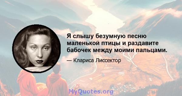 Я слышу безумную песню маленькой птицы и раздавите бабочек между моими пальцами.