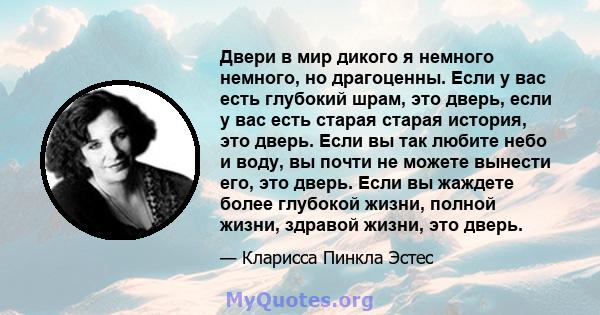 Двери в мир дикого я немного немного, но драгоценны. Если у вас есть глубокий шрам, это дверь, если у вас есть старая старая история, это дверь. Если вы так любите небо и воду, вы почти не можете вынести его, это дверь. 