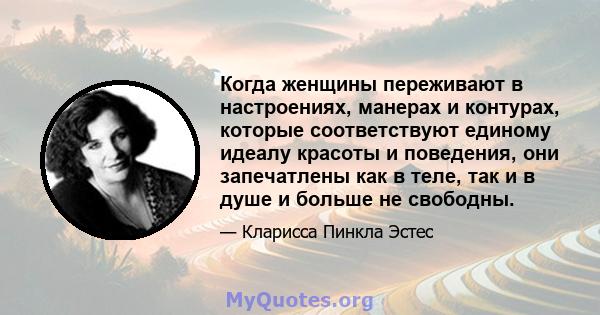 Когда женщины переживают в настроениях, манерах и контурах, которые соответствуют единому идеалу красоты и поведения, они запечатлены как в теле, так и в душе и больше не свободны.