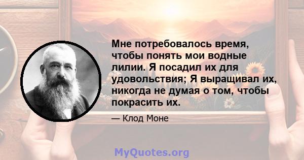 Мне потребовалось время, чтобы понять мои водные лилии. Я посадил их для удовольствия; Я выращивал их, никогда не думая о том, чтобы покрасить их.