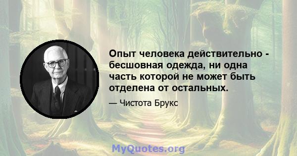 Опыт человека действительно - бесшовная одежда, ни одна часть которой не может быть отделена от остальных.