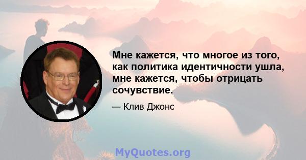 Мне кажется, что многое из того, как политика идентичности ушла, мне кажется, чтобы отрицать сочувствие.