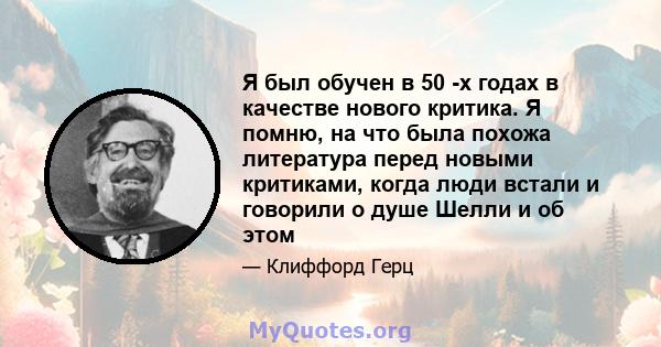 Я был обучен в 50 -х годах в качестве нового критика. Я помню, на что была похожа литература перед новыми критиками, когда люди встали и говорили о душе Шелли и об этом