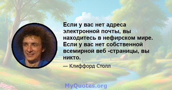 Если у вас нет адреса электронной почты, вы находитесь в нефирском мире. Если у вас нет собственной всемирной веб -страницы, вы никто.