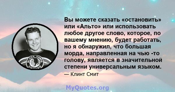 Вы можете сказать «остановить» или «Альто» или использовать любое другое слово, которое, по вашему мнению, будет работать, но я обнаружил, что большая морда, направленная на чью -то голову, является в значительной