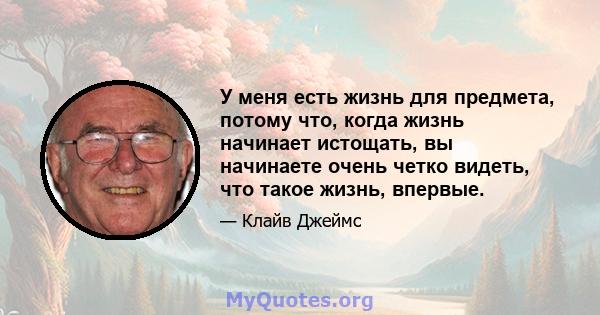 У меня есть жизнь для предмета, потому что, когда жизнь начинает истощать, вы начинаете очень четко видеть, что такое жизнь, впервые.