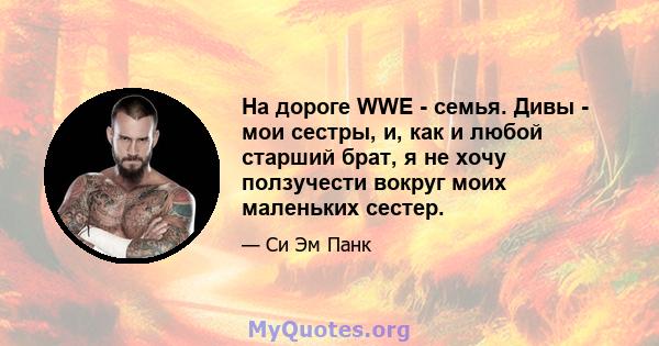 На дороге WWE - семья. Дивы - мои сестры, и, как и любой старший брат, я не хочу ползучести вокруг моих маленьких сестер.