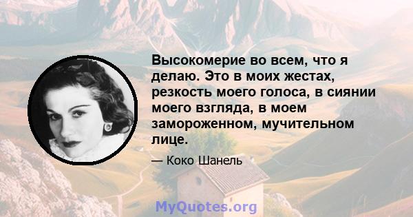 Высокомерие во всем, что я делаю. Это в моих жестах, резкость моего голоса, в сиянии моего взгляда, в моем замороженном, мучительном лице.