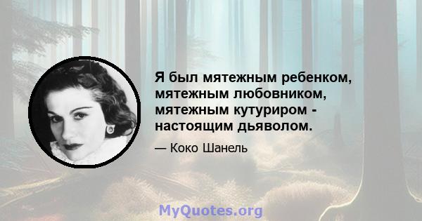 Я был мятежным ребенком, мятежным любовником, мятежным кутуриром - настоящим дьяволом.