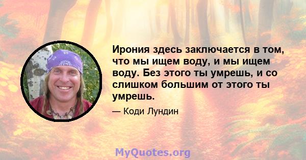 Ирония здесь заключается в том, что мы ищем воду, и мы ищем воду. Без этого ты умрешь, и со слишком большим от этого ты умрешь.