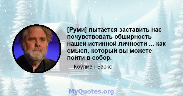 [Руми] пытается заставить нас почувствовать обширность нашей истинной личности ... как смысл, который вы можете пойти в собор.