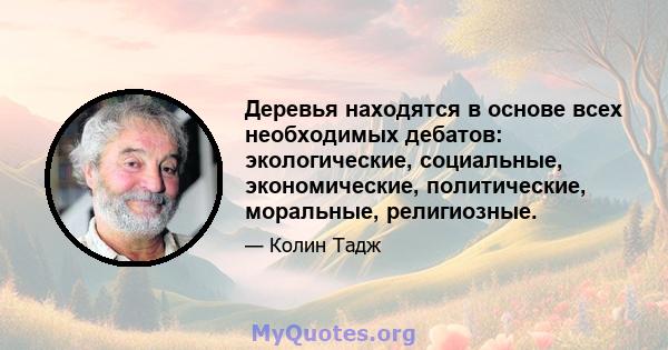 Деревья находятся в основе всех необходимых дебатов: экологические, социальные, экономические, политические, моральные, религиозные.