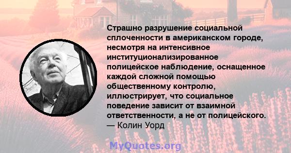 Страшно разрушение социальной сплоченности в американском городе, несмотря на интенсивное институционализированное полицейское наблюдение, оснащенное каждой сложной помощью общественному контролю, иллюстрирует, что