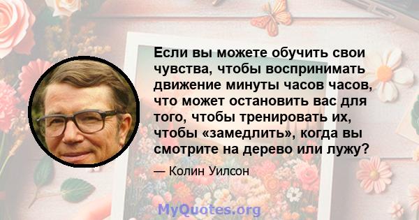 Если вы можете обучить свои чувства, чтобы воспринимать движение минуты часов часов, что может остановить вас для того, чтобы тренировать их, чтобы «замедлить», когда вы смотрите на дерево или лужу?