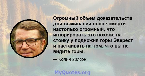 Огромный объем доказательств для выживания после смерти настолько огромный, что игнорировать это похоже на стойку у подножия горы Эверест и настаивать на том, что вы не видите горы.