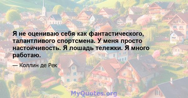 Я не оцениваю себя как фантастического, талантливого спортсмена. У меня просто настойчивость. Я лошадь тележки. Я много работаю.