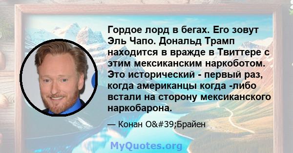 Гордое лорд в бегах. Его зовут Эль Чапо. Дональд Трамп находится в вражде в Твиттере с этим мексиканским наркоботом. Это исторический - первый раз, когда американцы когда -либо встали на сторону мексиканского