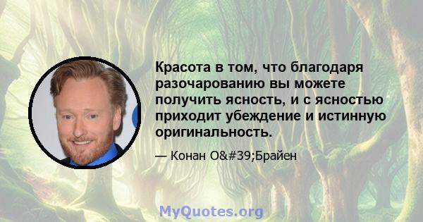 Красота в том, что благодаря разочарованию вы можете получить ясность, и с ясностью приходит убеждение и истинную оригинальность.