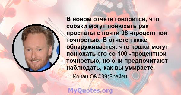 В новом отчете говорится, что собаки могут понюхать рак простаты с почти 98 -процентной точностью. В отчете также обнаруживается, что кошки могут понюхать его со 100 -процентной точностью, но они предпочитают наблюдать, 