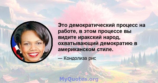 Это демократический процесс на работе, в этом процессе вы видите иракский народ, охватывающий демократию в американском стиле.