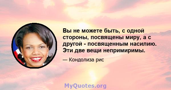 Вы не можете быть, с одной стороны, посвящены миру, а с другой - посвященным насилию. Эти две вещи непримиримы.