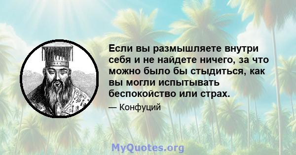 Если вы размышляете внутри себя и не найдете ничего, за что можно было бы стыдиться, как вы могли испытывать беспокойство или страх.