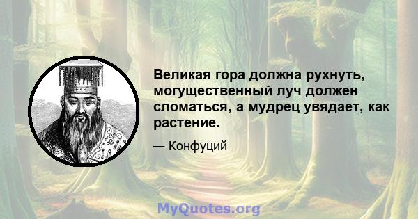 Великая гора должна рухнуть, могущественный луч должен сломаться, а мудрец увядает, как растение.