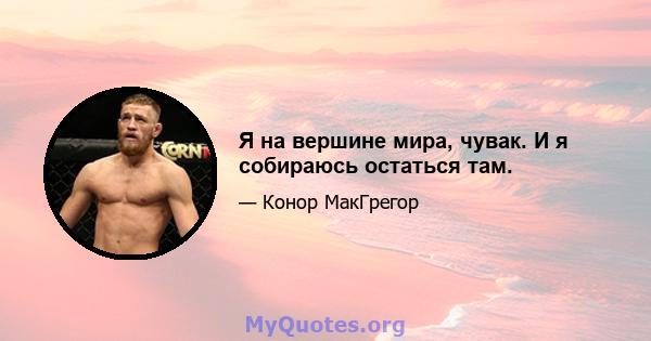 Я на вершине мира, чувак. И я собираюсь остаться там.