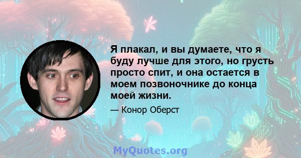 Я плакал, и вы думаете, что я буду лучше для этого, но грусть просто спит, и она остается в моем позвоночнике до конца моей жизни.