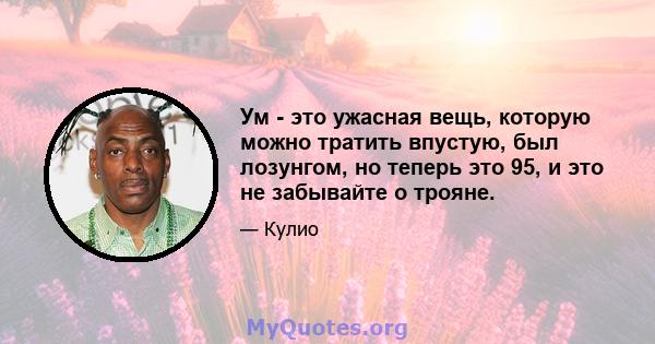 Ум - это ужасная вещь, которую можно тратить впустую, был лозунгом, но теперь это 95, и это не забывайте о трояне.