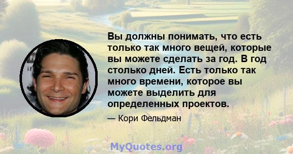 Вы должны понимать, что есть только так много вещей, которые вы можете сделать за год. В год столько дней. Есть только так много времени, которое вы можете выделить для определенных проектов.