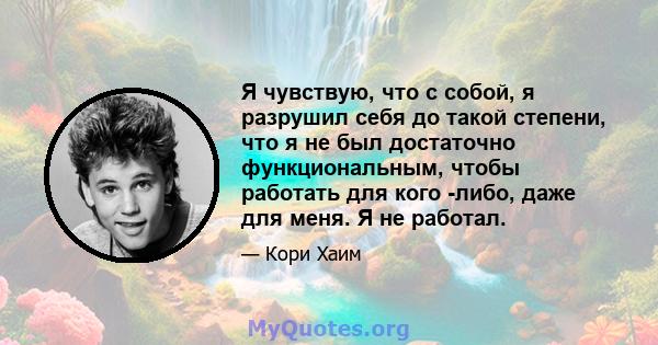 Я чувствую, что с собой, я разрушил себя до такой степени, что я не был достаточно функциональным, чтобы работать для кого -либо, даже для меня. Я не работал.