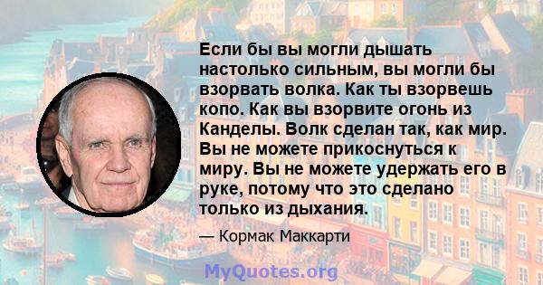 Если бы вы могли дышать настолько сильным, вы могли бы взорвать волка. Как ты взорвешь копо. Как вы взорвите огонь из Канделы. Волк сделан так, как мир. Вы не можете прикоснуться к миру. Вы не можете удержать его в