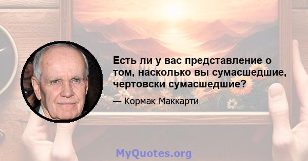 Есть ли у вас представление о том, насколько вы сумасшедшие, чертовски сумасшедшие?