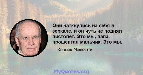 Они наткнулись на себя в зеркале, и он чуть не поднял пистолет. Это мы, папа, прошептал мальчик. Это мы.