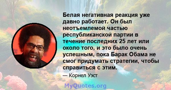 Белая негативная реакция уже давно работает. Он был неотъемлемой частью республиканской партии в течение последних 25 лет или около того, и это было очень успешным, пока Барак Обама не смог придумать стратегии, чтобы