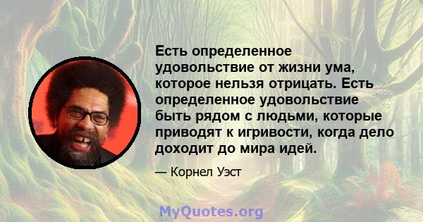 Есть определенное удовольствие от жизни ума, которое нельзя отрицать. Есть определенное удовольствие быть рядом с людьми, которые приводят к игривости, когда дело доходит до мира идей.