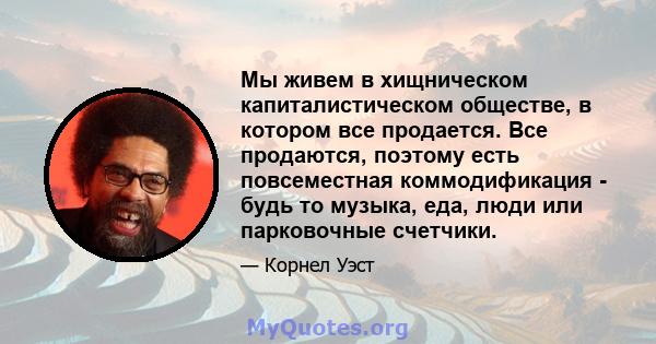 Мы живем в хищническом капиталистическом обществе, в котором все продается. Все продаются, поэтому есть повсеместная коммодификация - будь то музыка, еда, люди или парковочные счетчики.