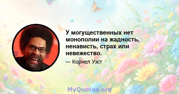 У могущественных нет монополии на жадность, ненависть, страх или невежество.