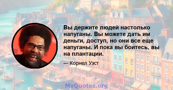 Вы держите людей настолько напуганы. Вы можете дать им деньги, доступ, но они все еще напуганы. И пока вы боитесь, вы на плантации.