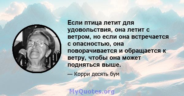 Если птица летит для удовольствия, она летит с ветром, но если она встречается с опасностью, она поворачивается и обращается к ветру, чтобы она может подняться выше.