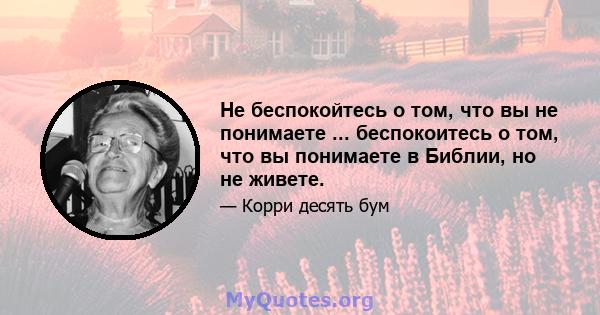 Не беспокойтесь о том, что вы не понимаете ... беспокоитесь о том, что вы понимаете в Библии, но не живете.