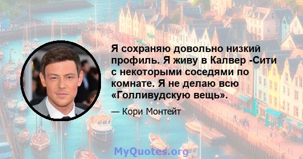 Я сохраняю довольно низкий профиль. Я живу в Калвер -Сити с некоторыми соседями по комнате. Я не делаю всю «Голливудскую вещь».