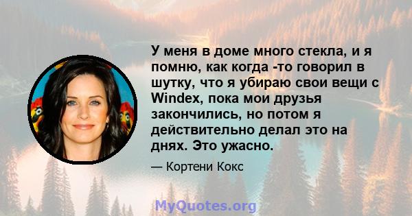 У меня в доме много стекла, и я помню, как когда -то говорил в шутку, что я убираю свои вещи с Windex, пока мои друзья закончились, но потом я действительно делал это на днях. Это ужасно.