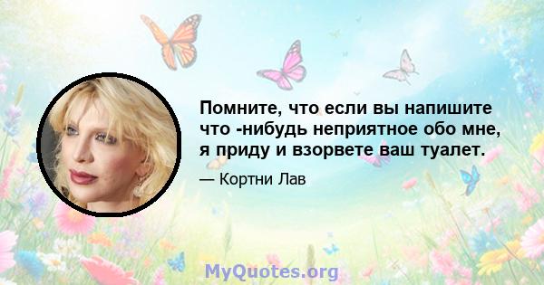 Помните, что если вы напишите что -нибудь неприятное обо мне, я приду и взорвете ваш туалет.