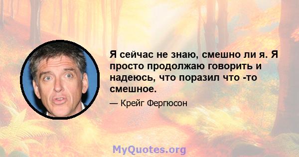 Я сейчас не знаю, смешно ли я. Я просто продолжаю говорить и надеюсь, что поразил что -то смешное.